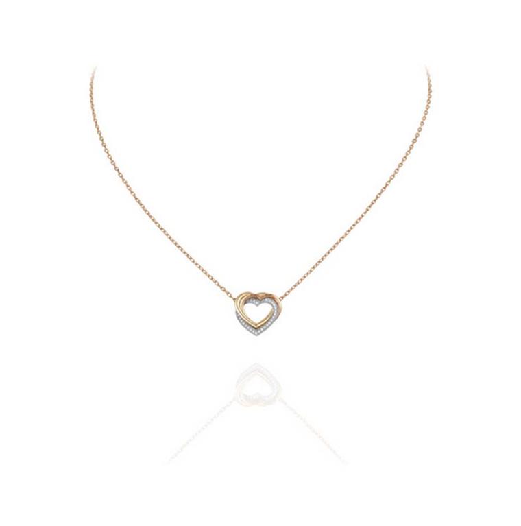 Trinity de Cartier heart necklace in rose, yellow and white gold with diamonds.