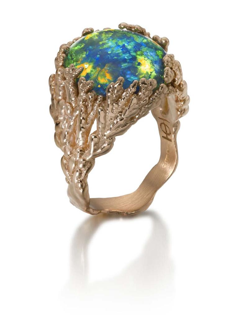 Ornella Iannuzzi "Coral Atoll" ring with a black Australian opal, set in rose gold.