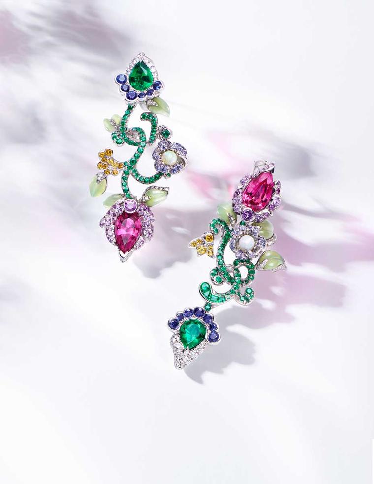 The fresh feel of spring is perfectly captured in these Fabergé earrings from the new Secret Garden high jewellery collection.