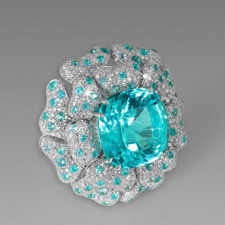 David Morris Mozambique Paraiba Reef ring, set with 17.22ct Paraiba-like tourmalines and diamonds in white gold.