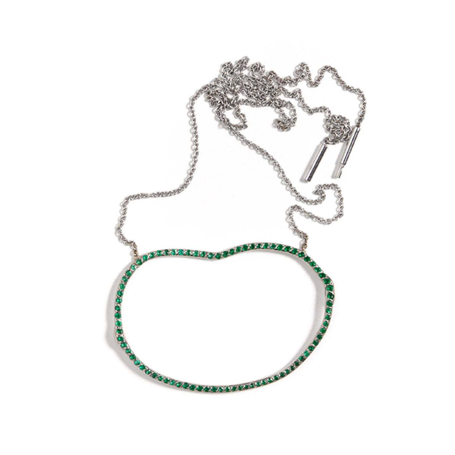 Alexandra Jefford's "negative space" emerald necklace celebrates simplicity and organic forms (available at kultia.com).