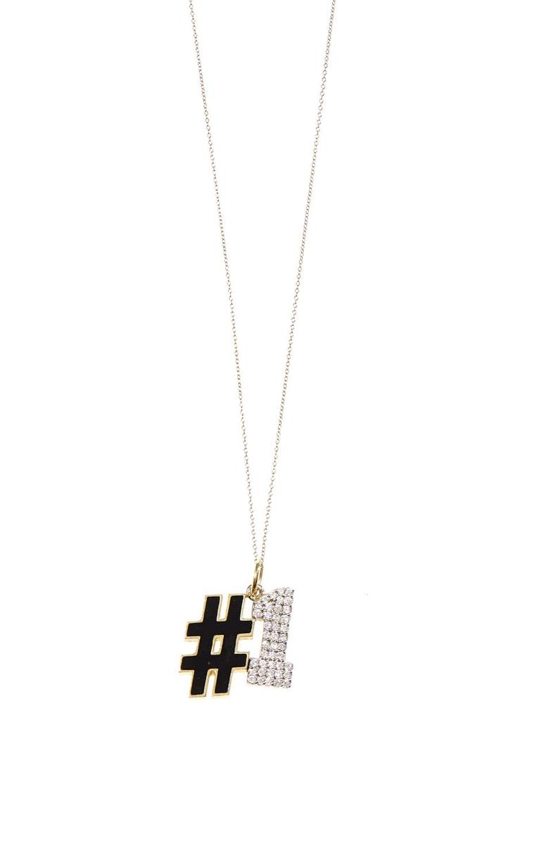 Show your mother she is still number one with this playful designer necklace from Alison Lou, featuring a black enamel hashtag and diamond-embellished number (£1,420, available at Matchesfashion.com).