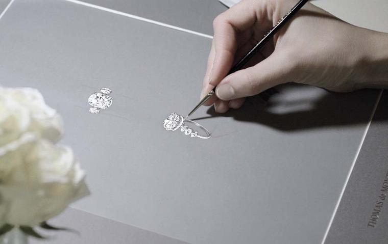 Thomas de Montegriffo focuses solely on bespoke one-off engagement rings, starting with sketches and gouaches before transforming them into a unique engagement ring.