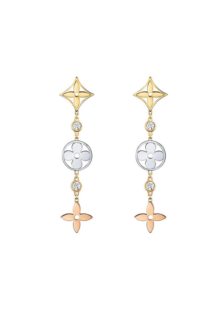 Louis Vuitton earrings in pink, yellow and white gold with diamonds from the new Monogram Idylle collection (£2,110).