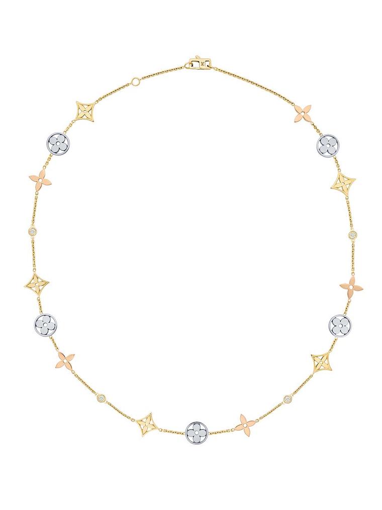 This Louis Vuitton necklace from the new Monogram Idylle collection features Louis Vuitton's signature flowers in white, yellow and pink gold with diamond accents on the chain (£4,400).
