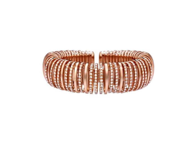Mattia Cielo bracelet in rose gold with white pavé diamonds from the new Pavone collection.
