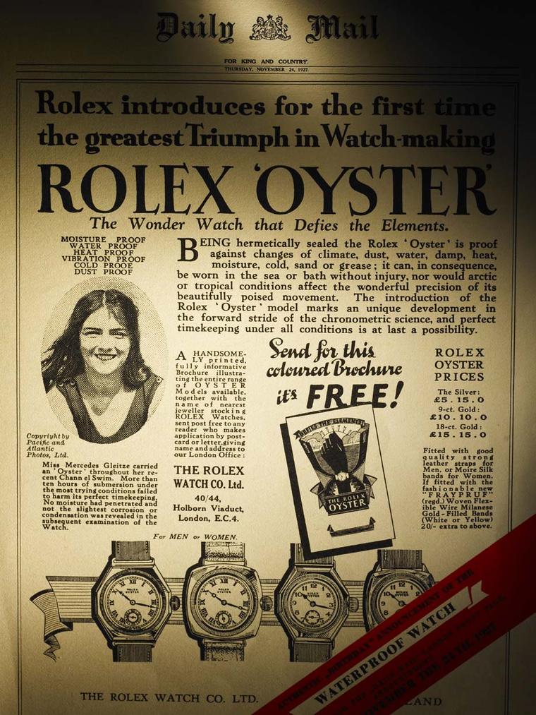 Hans Wilsdorf took out a front page ad in the Daily Mirror to flaunt the Rolex Oyster watch's impeccable performance - a precursor in the use of winning testimonials.