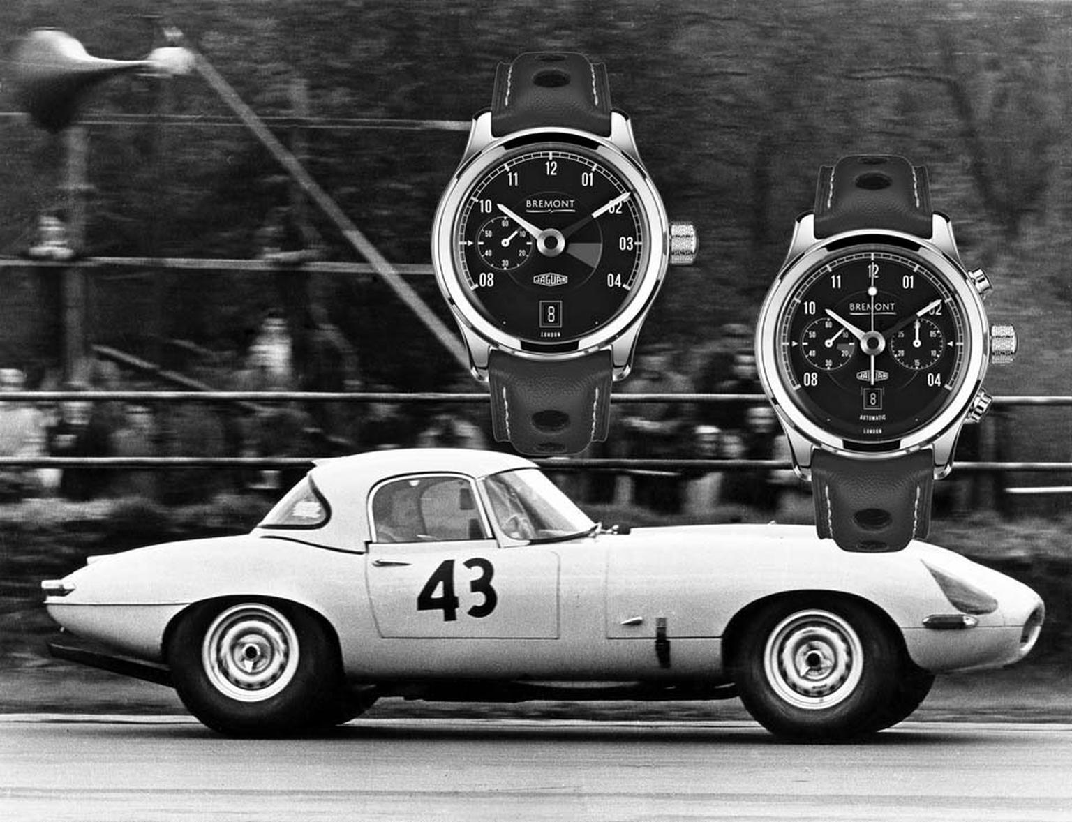 Jaguar and Bremont watches have collaborated on two new timepieces inspired by the mythical Jaguar E-Type car launched in 1961. Both the Jaguar MKI and MKII watches recreate motifs from the dashboard of the Jaguar's speedometer and rev counter.