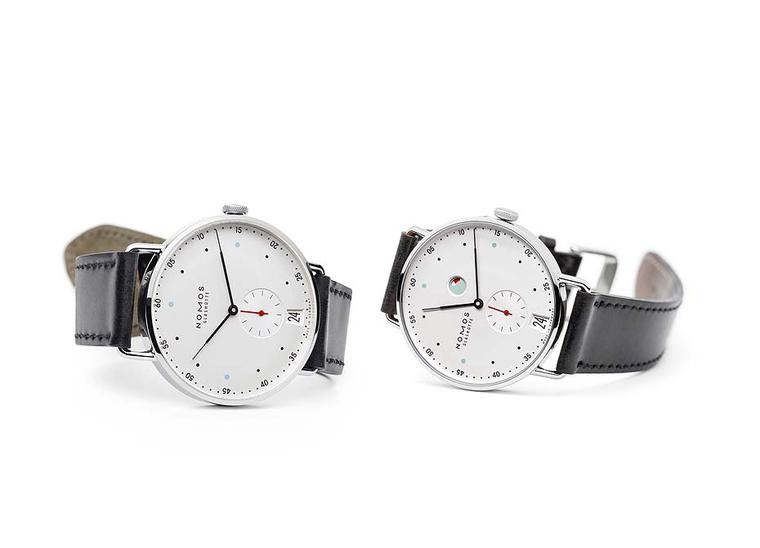 Nomos Datum (2015)  and Nomos Metro (2014) show how the brand has eliminated the mint green and red power reserve symbol on the dial and increased case size to 38. 5 mm.