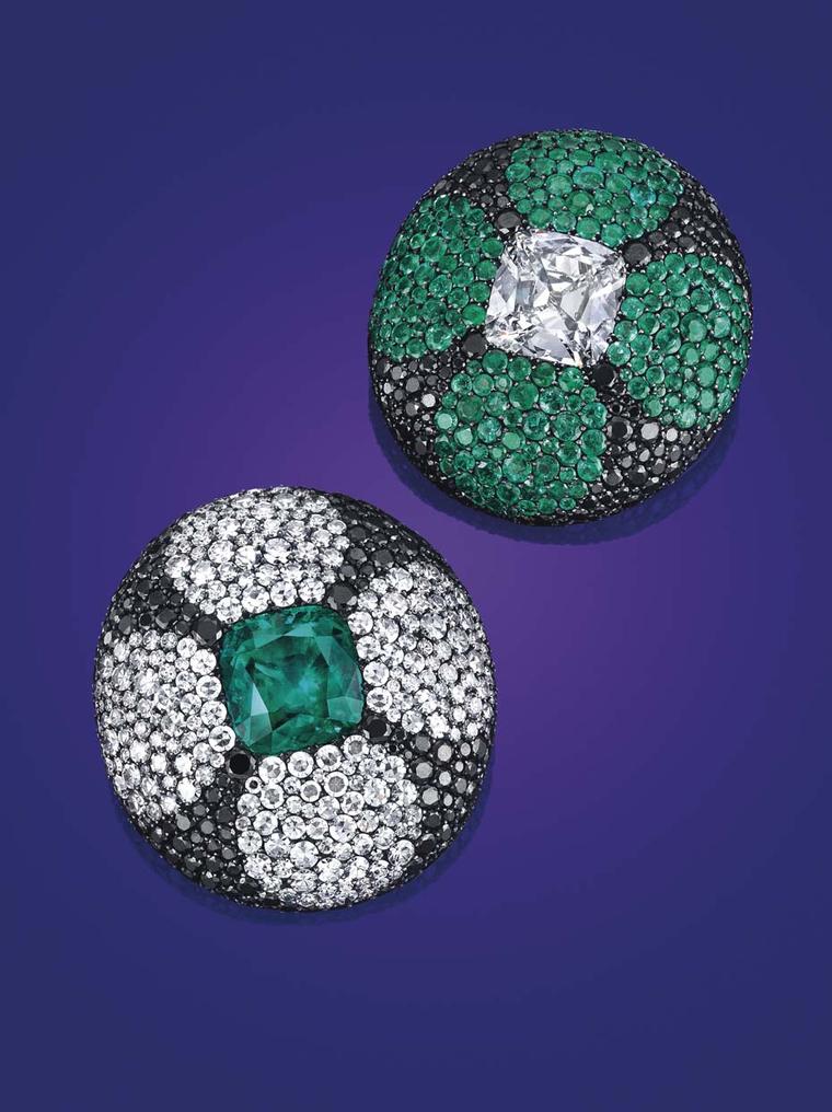 Among the many jewels from collectable jewelry houses to appear at Christie's New York auction of Magnificent Jewels were this pair of emerald, diamond and colored diamond ear clips by JAR, which sold for $845,000 - more than doubling its pre-sale estimat