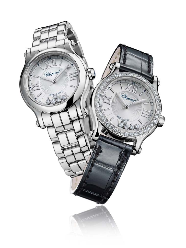 Chopard Happy Sport ladies' watches for 2015 show that you can have diamonds and fun at the same time in these new 30mm combinations with automatic movements housed in rugged stainless steel cases.