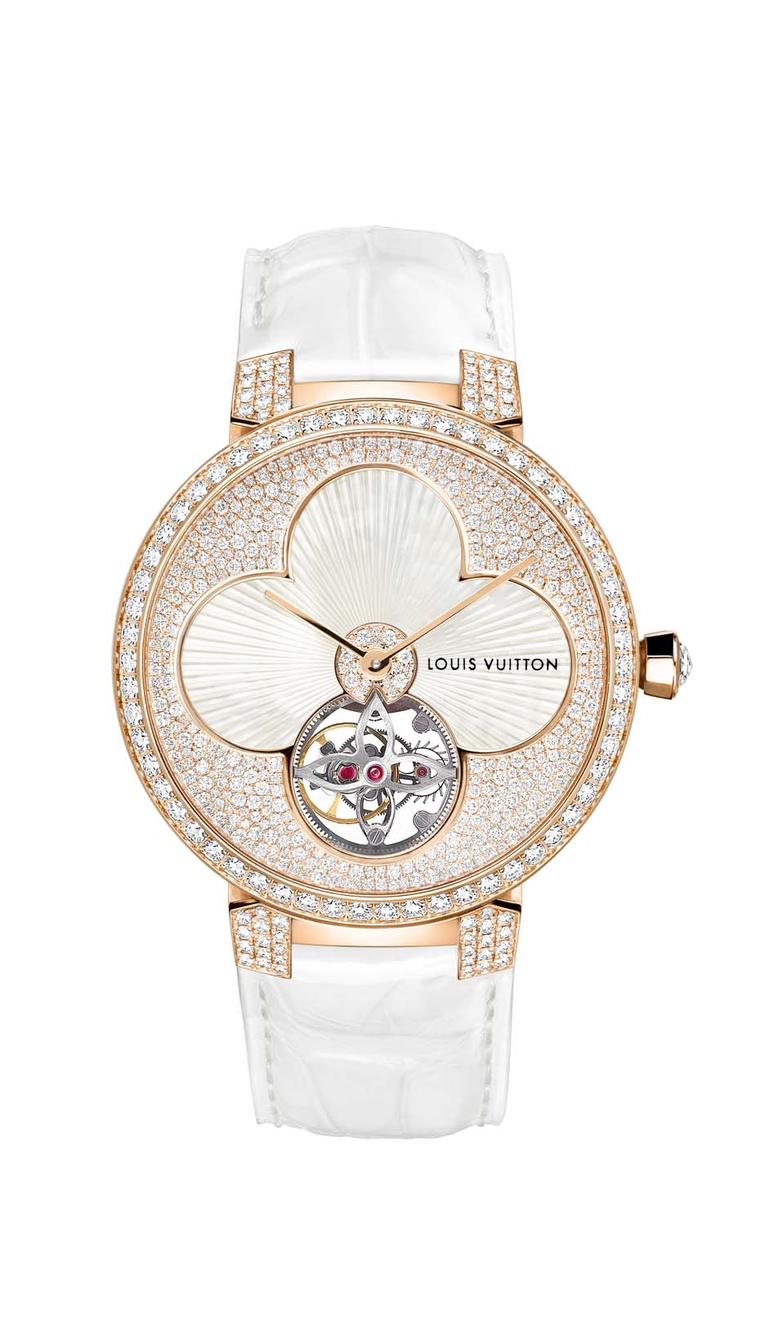 Louis Vuitton Tambour Monogram Sun Tourbillon in white