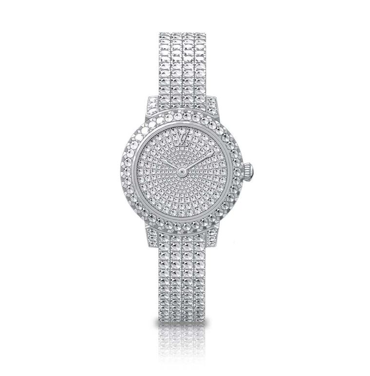 Louis Vuitton Tambour Monogram Bijou Riviere watch is the shining star of the new collection. With 212 diamonds on the dial and a further 463 diamonds on the bracelet, it provides high-voltage sparkle for the wrist.