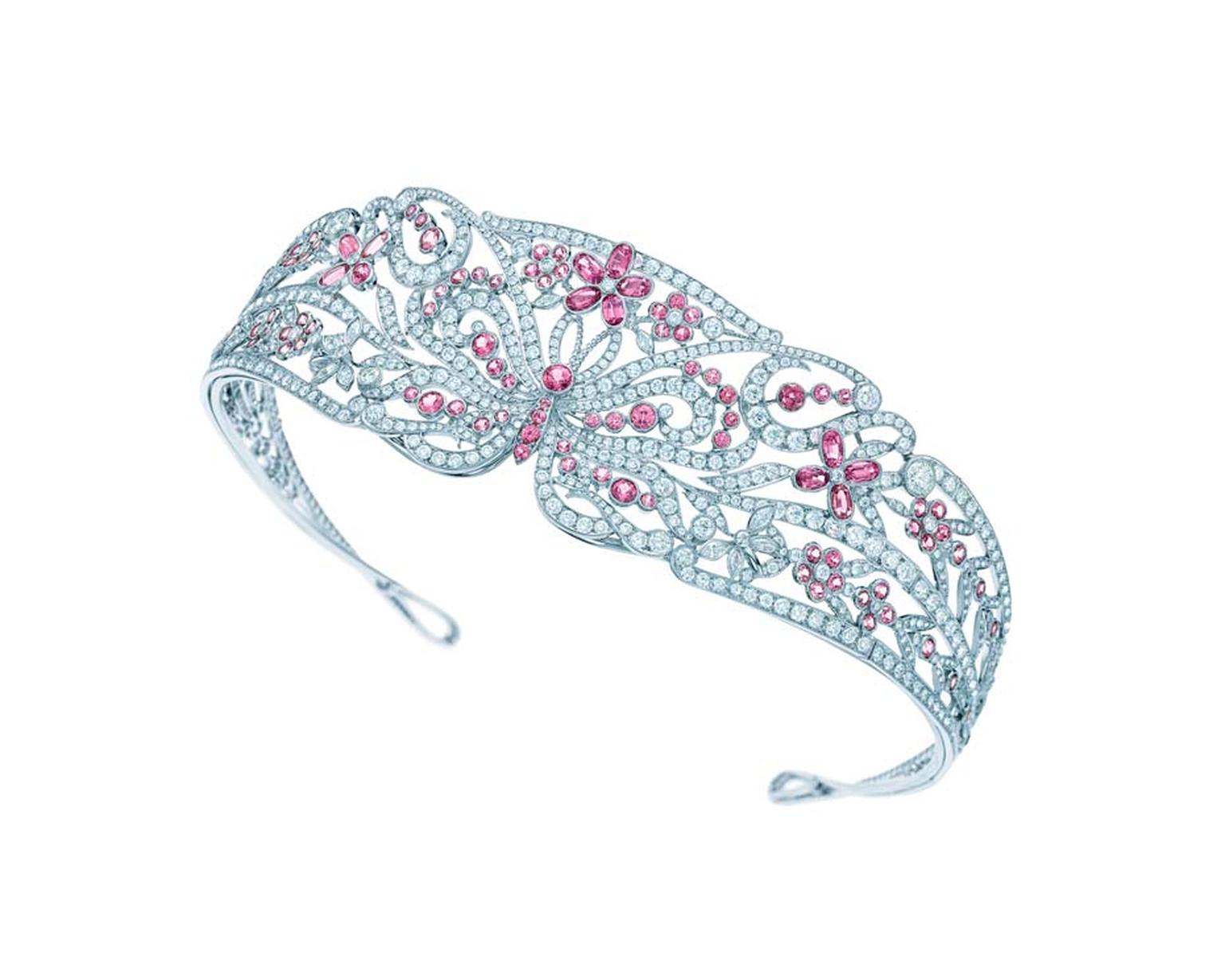 Tiffany & Co. tiara from the high jewellery Blue Book collection with a butterfly motif crafted from platinum, pink spinels and more than 20.00cts of white diamonds.