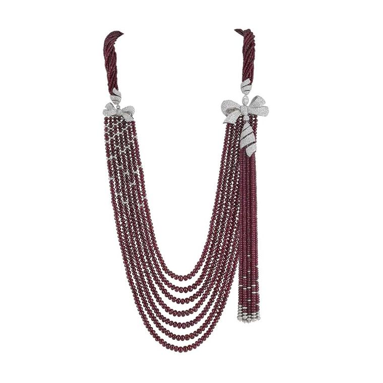 Garrard necklace from the new Bow collection launched at Baselworld 2015. At the heart of the collection sits this spectacular high jewellery ruby bead and diamond necklace.