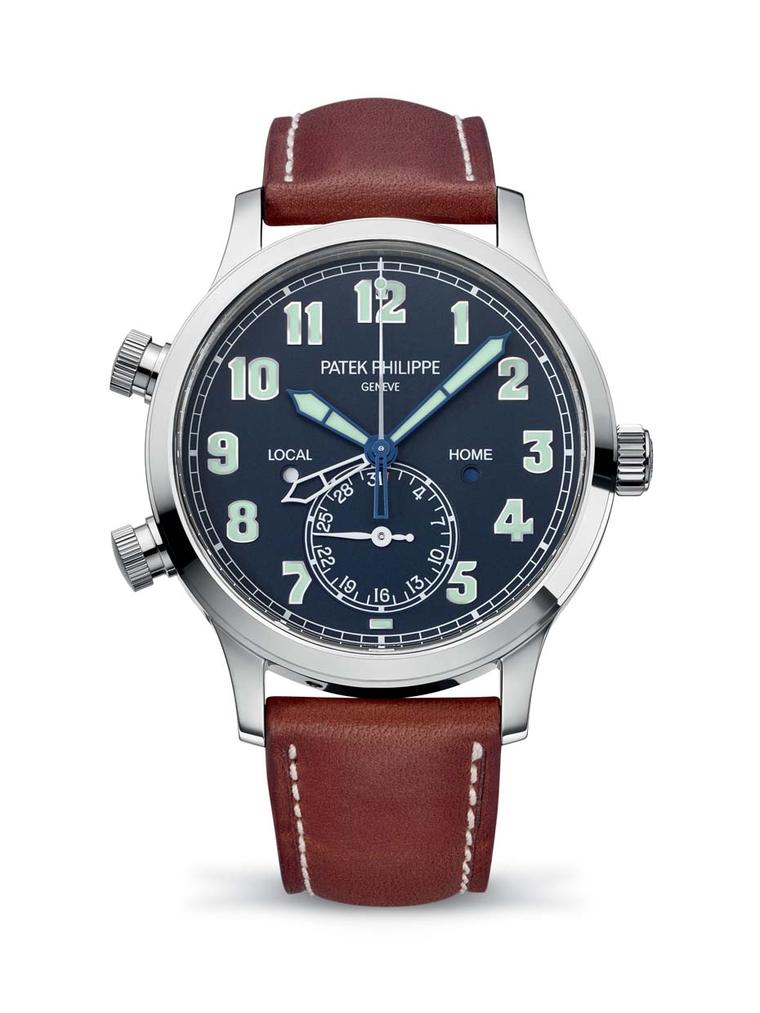 Patek Philippe Calatrava Pilot Travel Time Ref. 5524, a vintage-inspired aviator men's watch, led the line-up of Patek Philippe watches launched at Baselworld this year.