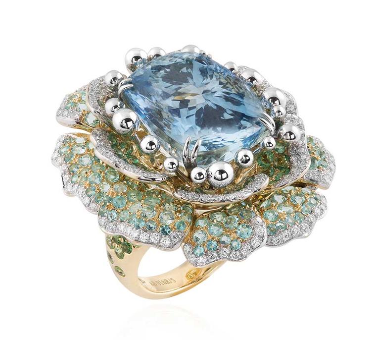 Alessio Boschi Peony aquamarine ring from the Naturalia high jewellery collection.