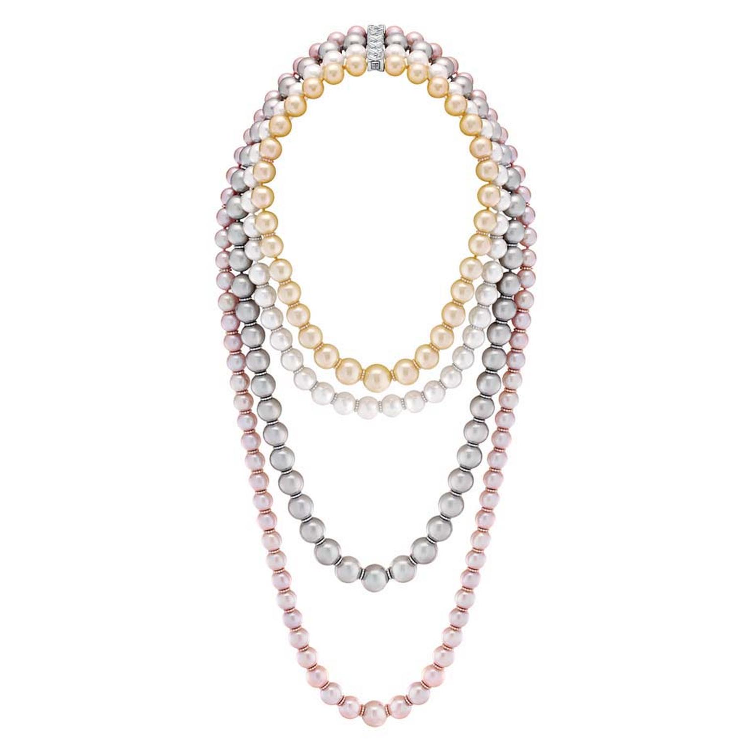 Chanel Perles Swing necklace from the Les Perles de Chanel collection launched in 2014, set with brilliant-cut diamonds, 72 South Sea cultured pearls, 49 Tahitian cultured pearls and 75 freshwater cultured pearls.