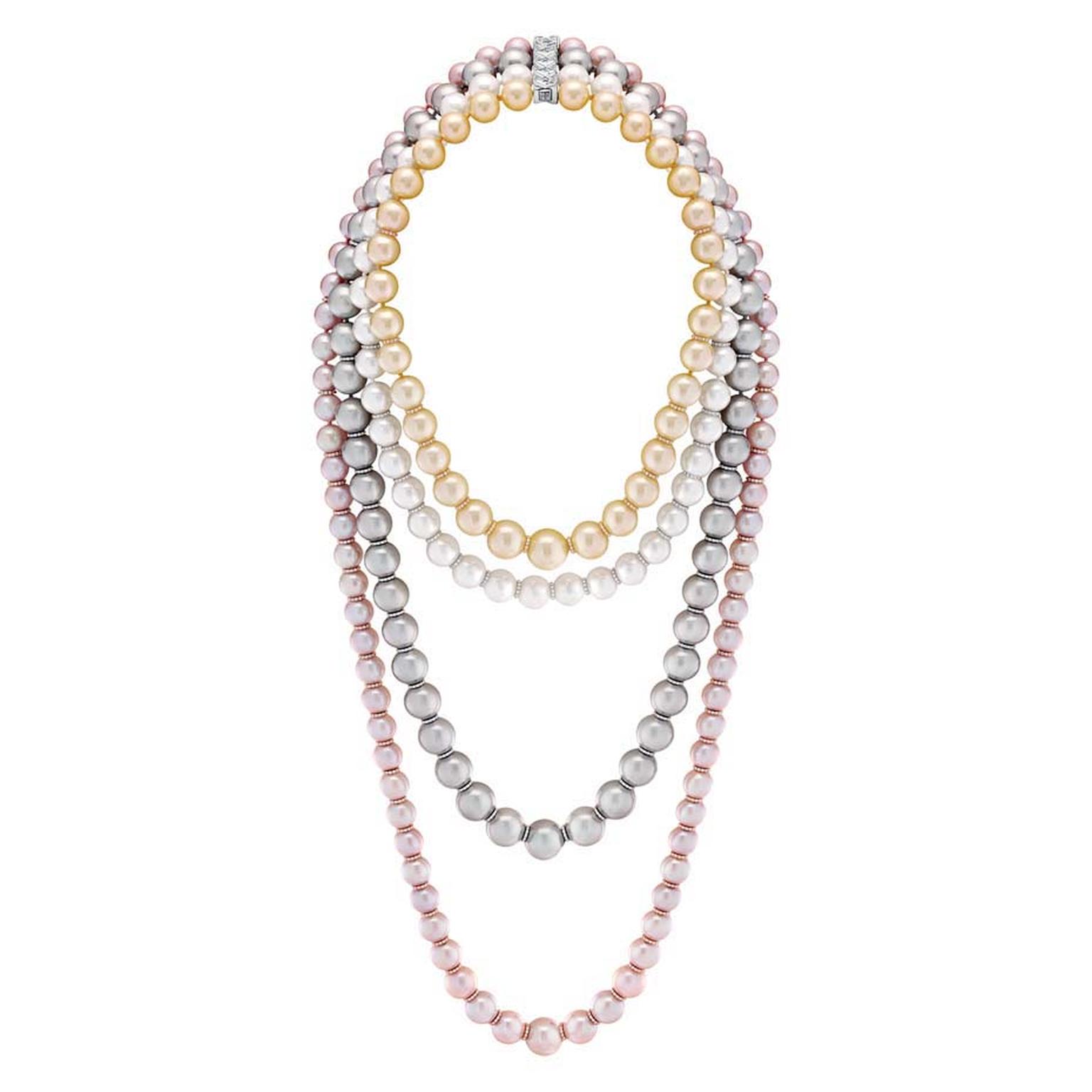 Chanel Perles Swing necklace from the Les Perles de Chanel collection launched in 2014, set with brilliant-cut diamonds, 72 South Sea cultured pearls, 49 Tahitian cultured pearls and 75 freshwater cultured pearls.