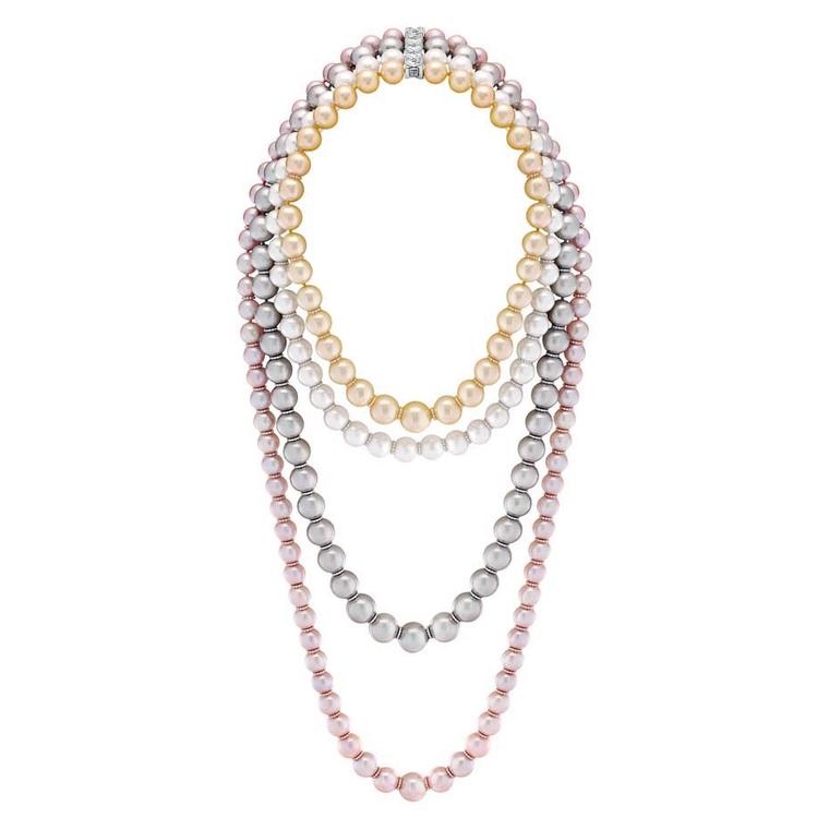 Chanel Perles Swing necklace from the Les Perles de Chanel collection launched in 2014, set with brilliant-cut diamonds, 72 South Sea cultured pearls, 49 Tahitian cultured pearls and 75 freshwater cultured pearls.
