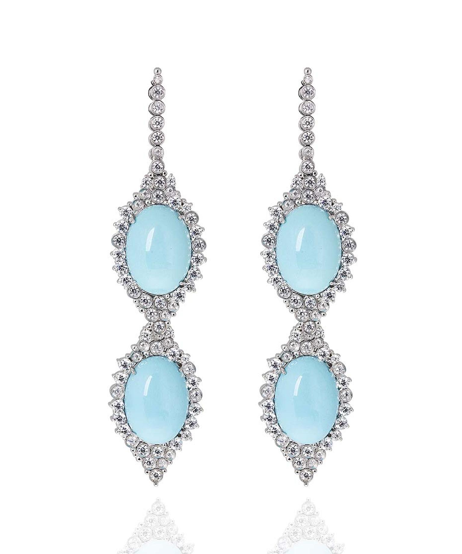 Carla Amorim earrings set with rare Sleeping Beauty turquoise in white gold, accentuated by brilliant-cut diamonds.