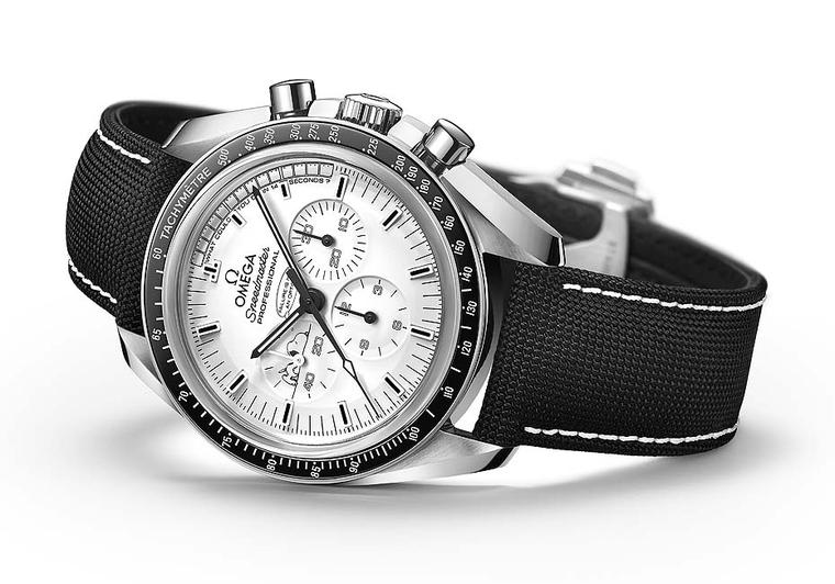The dial of Omega's Speedmaster Apollo 13 Silver Snoopy Award men's watch is inspired by Charles Schulz' famous comic strip Peanuts, and features Snoopy having a nap in the small seconds counter. Snoopy was in fact a NASA mascot and the Silver Snoopy Awar