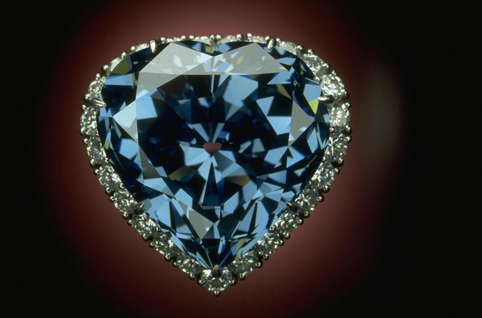 The 30.62ct Blue Heart diamond, part of the Smithsonian National Gem collection, was originally faceted by French jeweller Atanik Eknayan in 1909-1910, and then set in its current platinum ring setting by Harry Winston in 1959. Photo credit: Chip Clark.