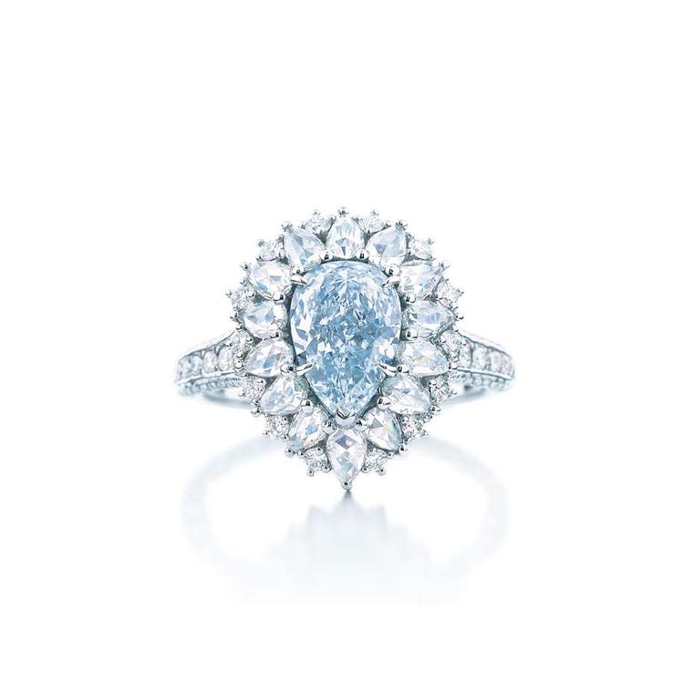 One-of-a-kind Tiffany & Co. pear-shape blue diamond ring from the 2014 Blue Book Collection.