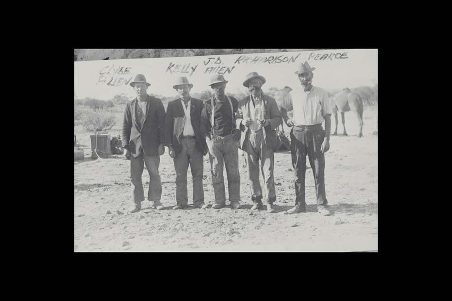 Members of the New Colorado Prospecting Syndicate in Coober Pedy in 1915. The party was led by James Hutchison, whose son Willie discovered opal in what is now known as Coober Pedy. Photo: Courtesy of the Department of State Development, Government of Sou