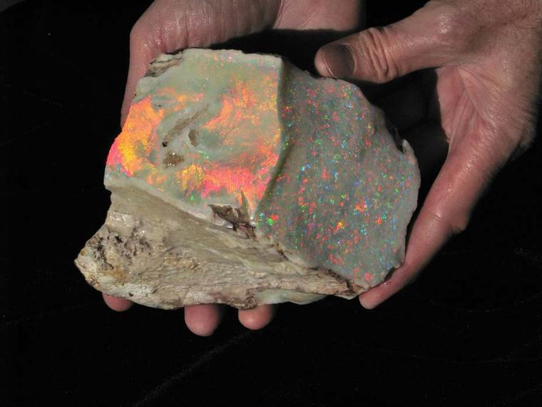 The Fire of Australia, discovered by the Bertram family in 1946, is the most valuable piece of rough light opal of its size in the world, weighing approximately 5,000 carats. Photo: By Ray Bartram and courtesy of the Bartram family.