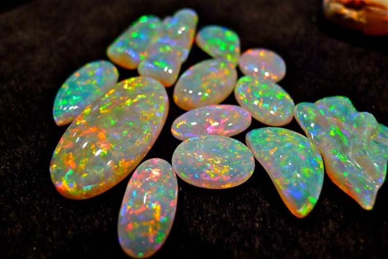High-quality cut and polished opals from Coober Pedy. Photo: Courtesy of Umoona Opal Mine and Museum.