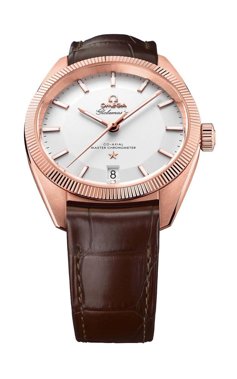 Omega Globemaster comes in a variety of metals including Omega's proprietary Sedna gold, as well as yellow gold, stainless steel and two-tone combinations of steel and gold. The 39 mm case features the hallmark fluting on the bezel, an inheritance from th
