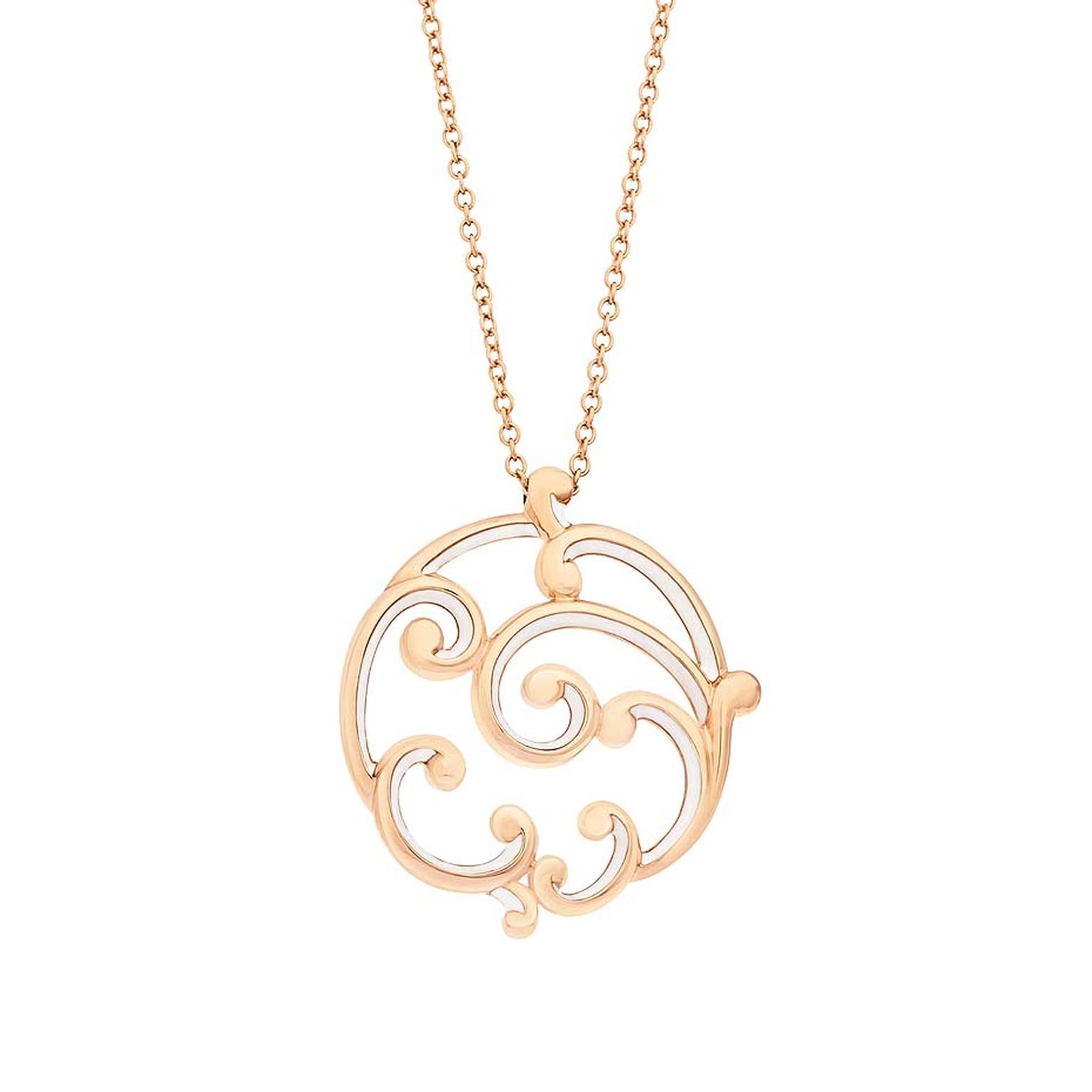 Fabergé necklace from the Rococo collection in rose gold and white enamel.