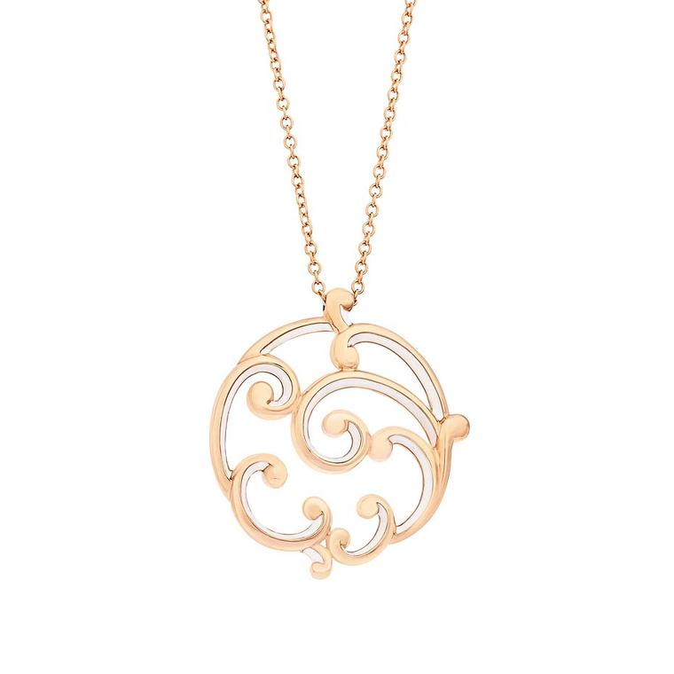 Fabergé necklace from the Rococo collection in rose gold and white enamel.