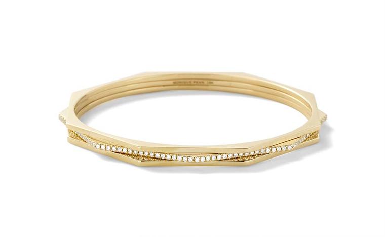 Hachi octagonal Monique Péan bangle with white diamond pavé, set in recycled yellow gold.