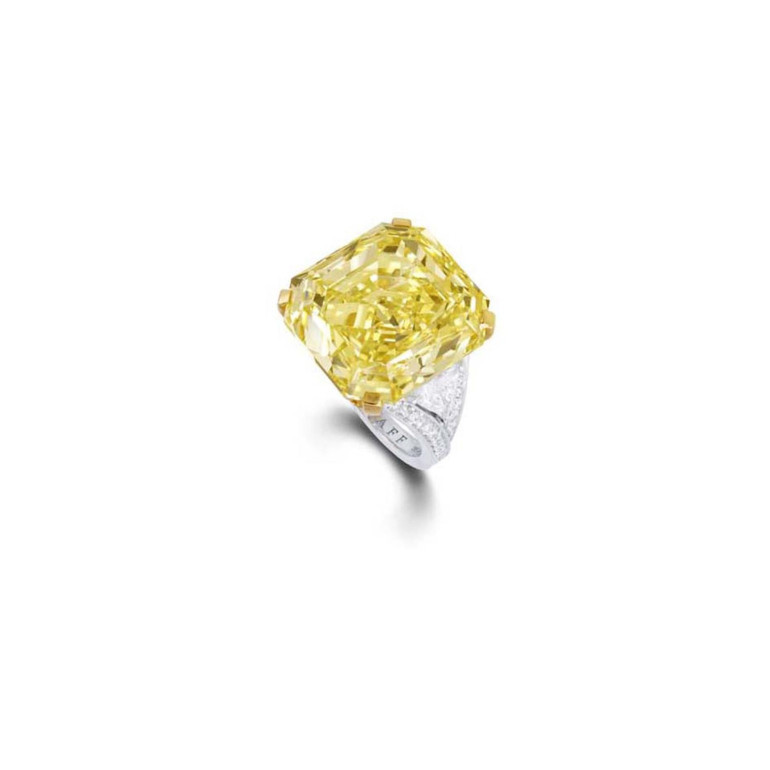 Graff 36.23ct fancy intense emerald cut yellow diamond ring