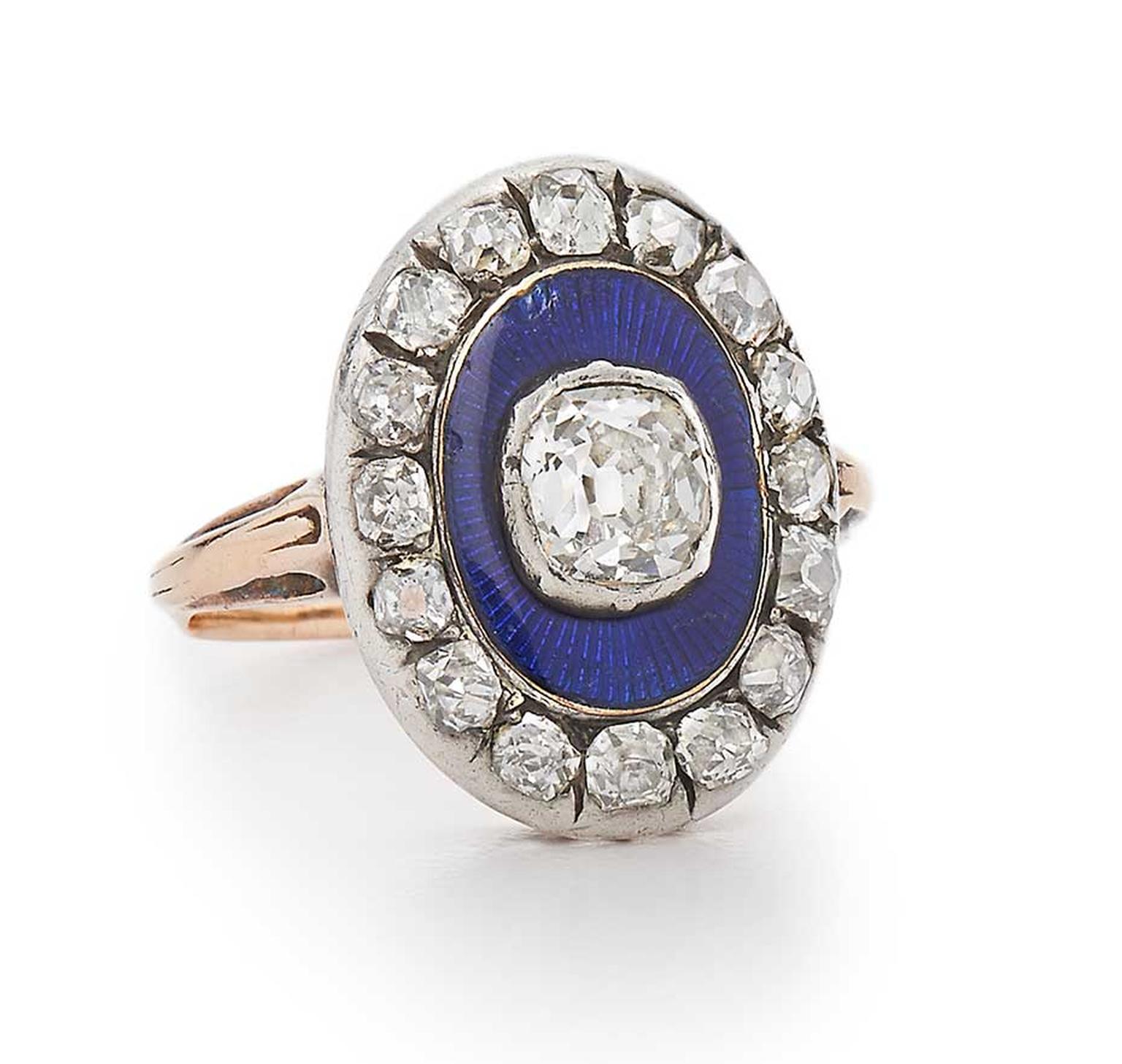 Fred Leighton Victorian blue enamel and diamond ring.