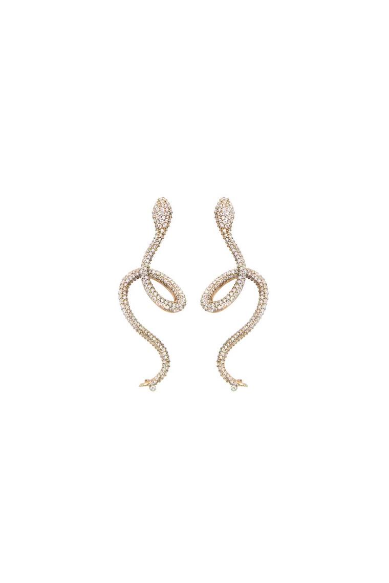 Ole Lynggaard snake earrings in 18ct yellow gold with diamonds.