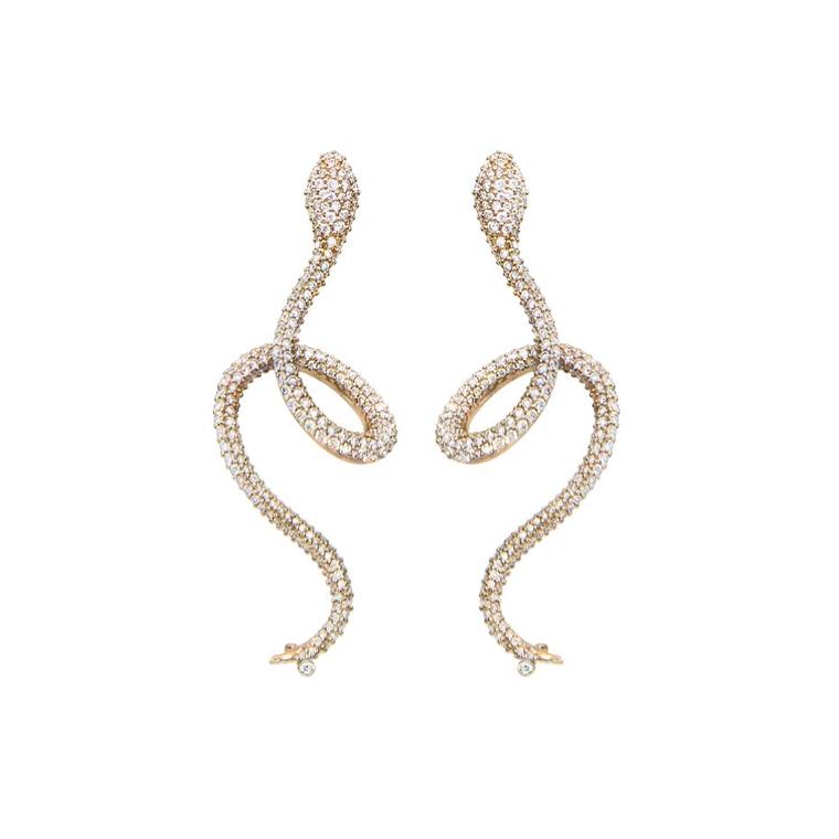 Ole Lynggaard high jewellery snake earrings in 18ct yellow gold with diamonds.
