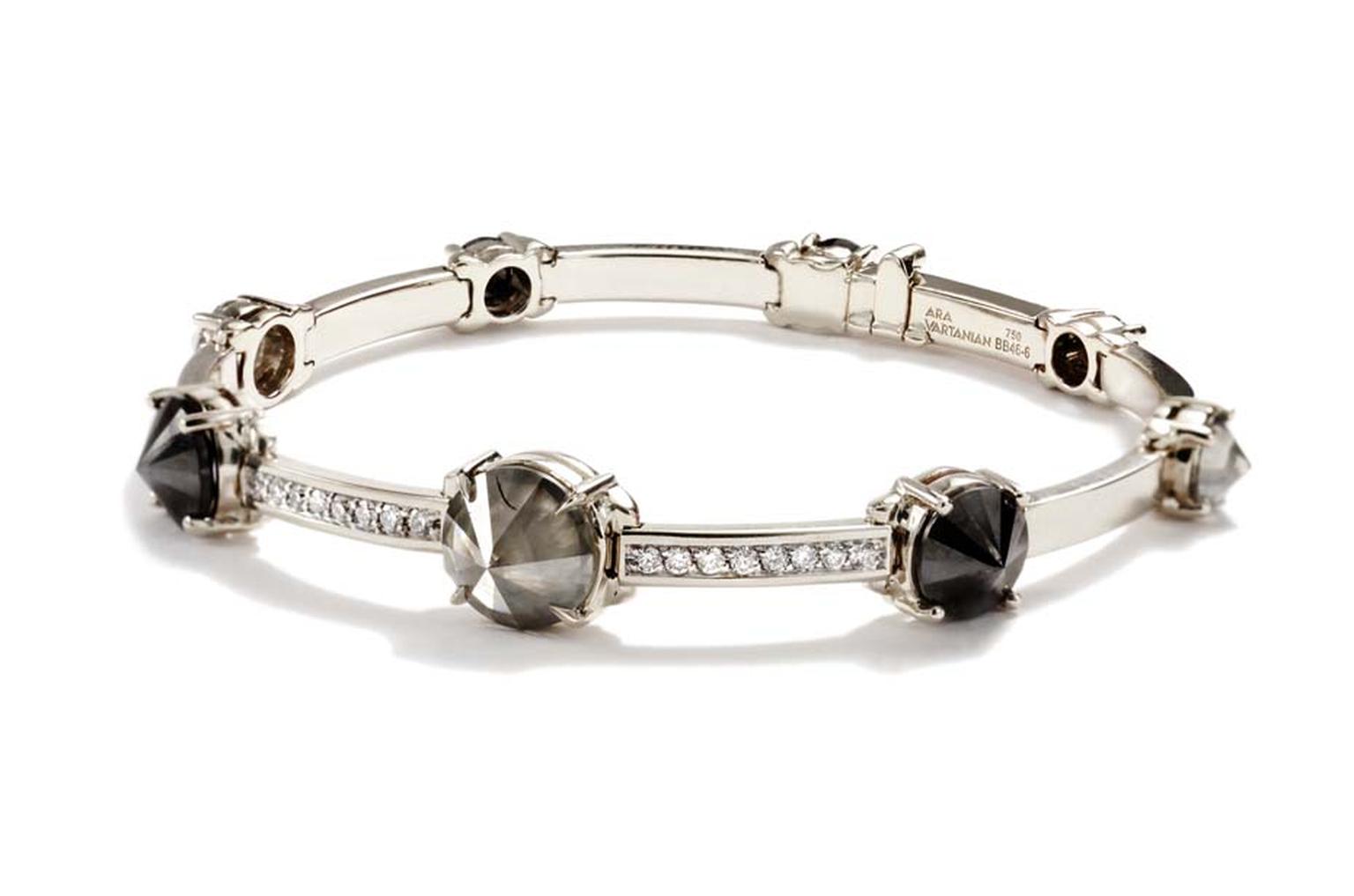 Ara Vartanian white gold bracelet with inverted black, smoke grey and white brilliant-cut diamonds.