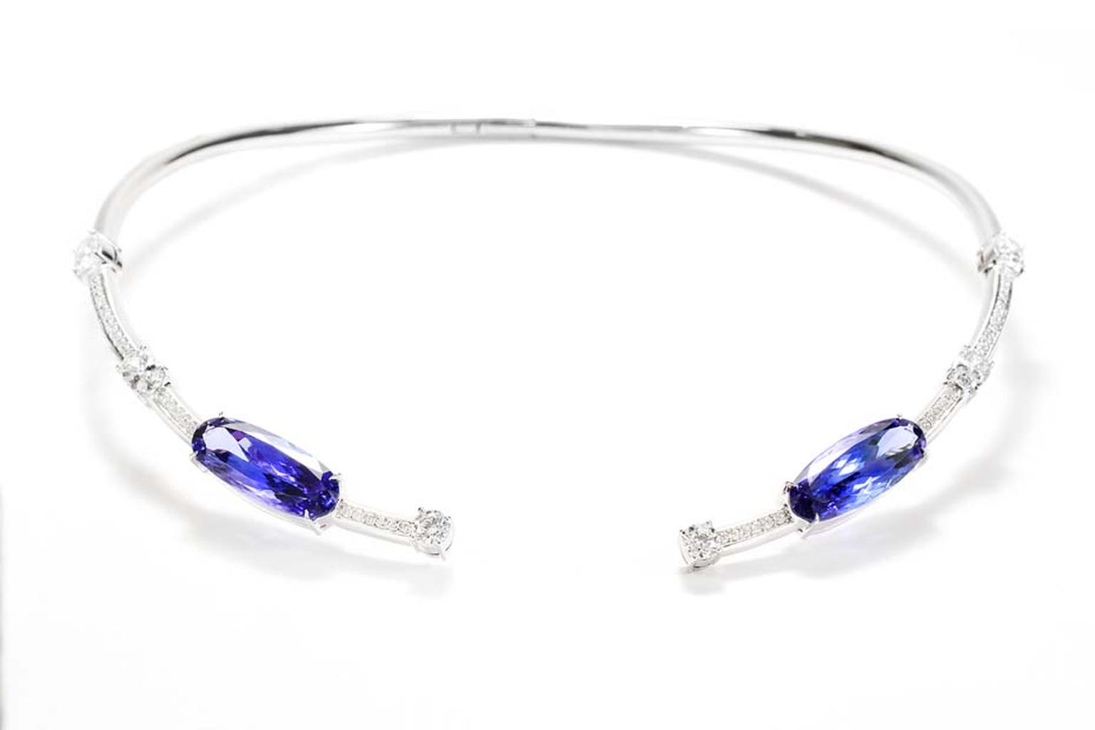 Ara Vartanian tanzanite fine jewellery choker in white gold with diamonds.