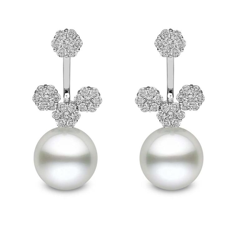 YOKO London front/back earrings with white South Sea pearls and diamonds.