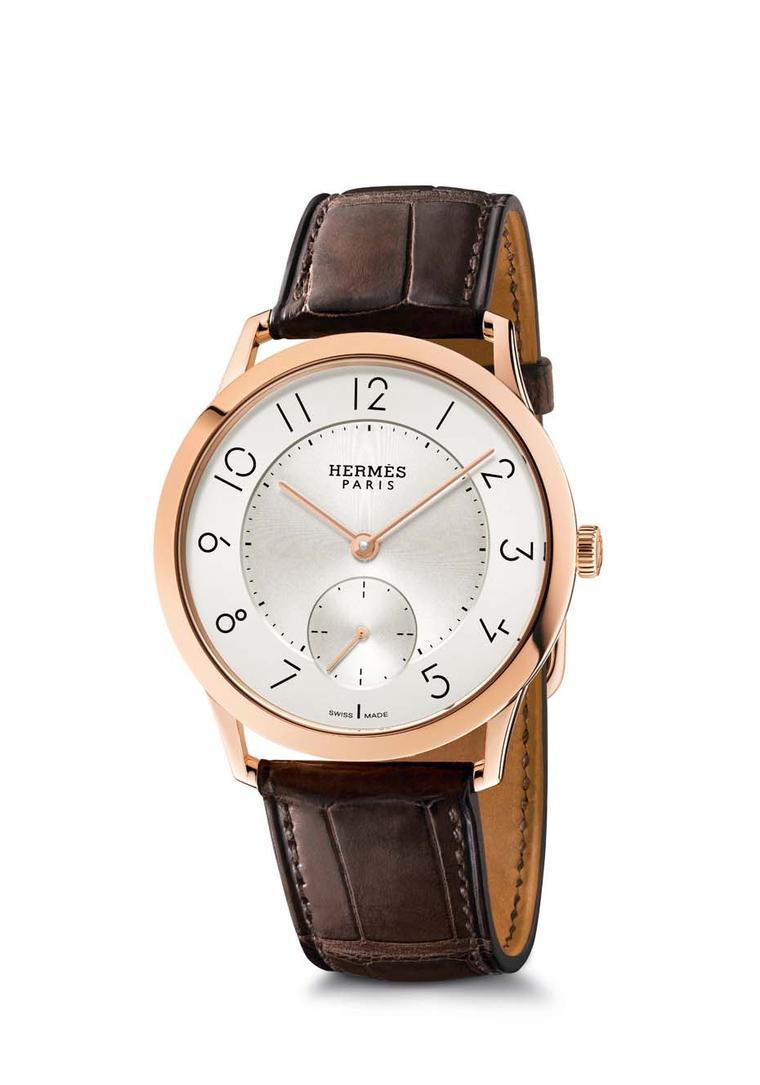 Slim d'Hermès watch in a 39.5mm rose gold case equipped with an ultra-thin automatic movement.