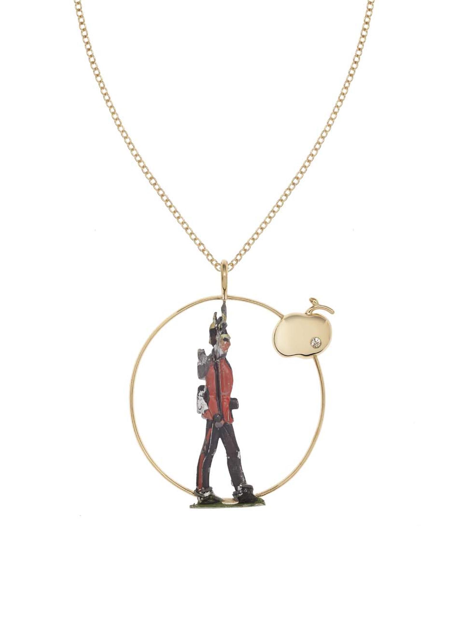 Francesca Villa yellow gold necklace incorporating an antique toy soldier, set with 0.22ct of diamonds.