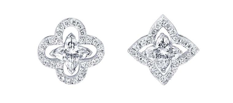 Mismatched Louis Vuitton Monogram Fusion diamond earrings, set with a star and flower solitaire diamond at the centre.