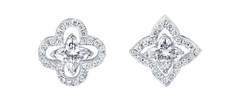 Mismatched Louis Vuitton Monogram Fusion diamond earrings, set with a star and flower solitaire diamond at the centre.
