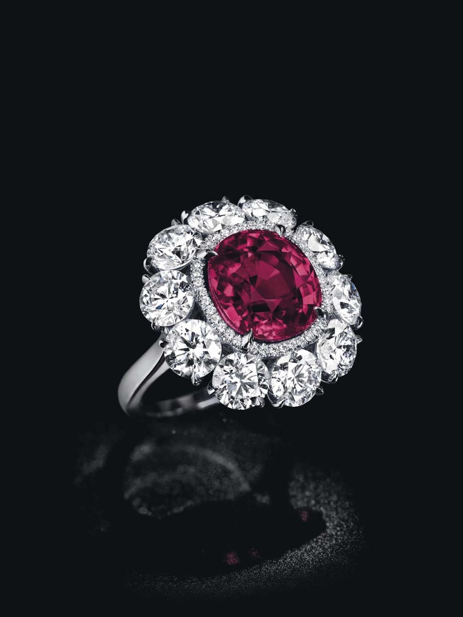 The hammer fell at $3.14 million for this cushion-shaped Burmese ruby and diamond ring, known as the Pride of Burma, at Christie's Magnificent Jewels Sale in Geneva.