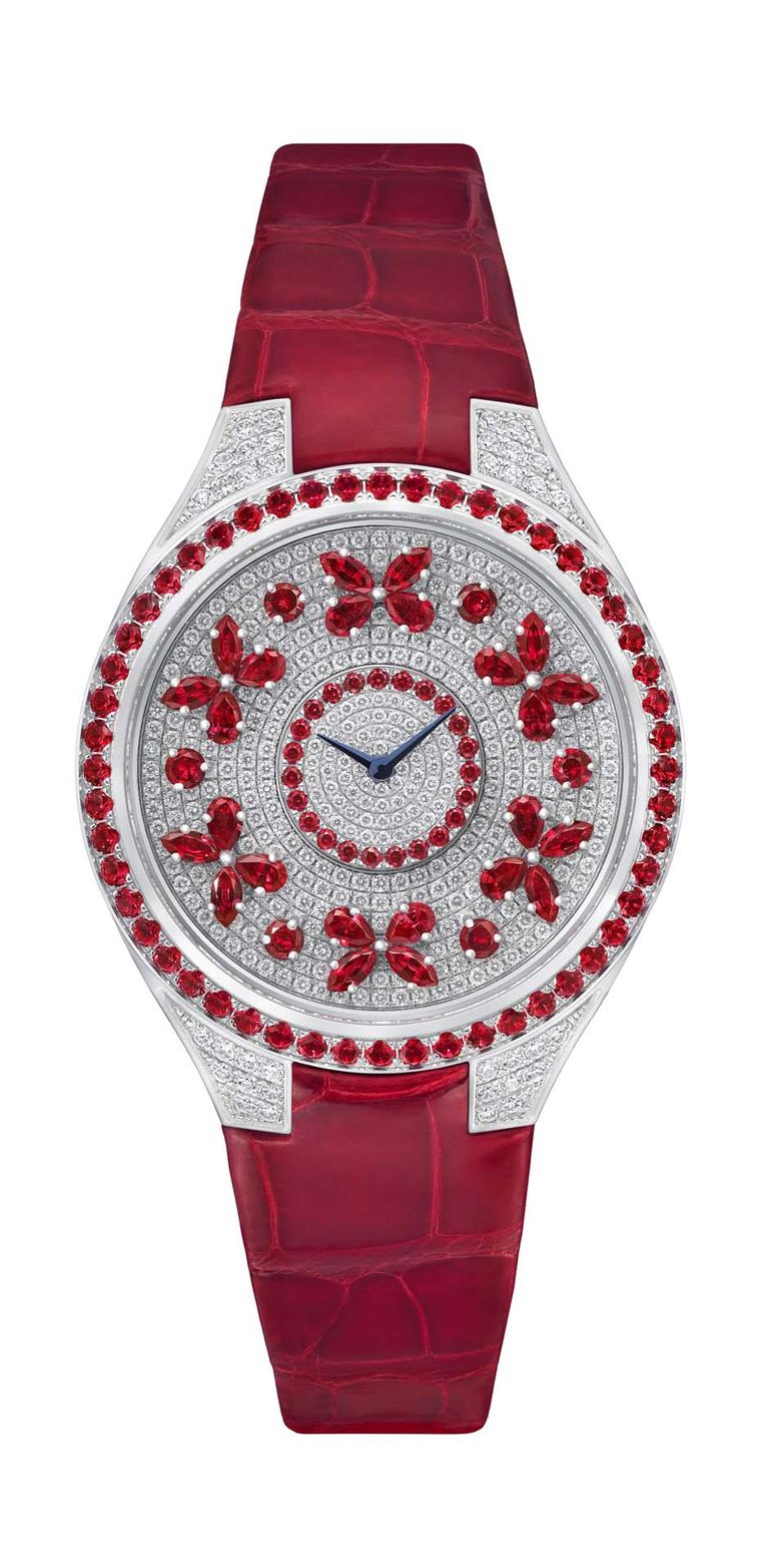The new Disco Butterfly collection of Graff watches includes this model set with rubies and diamonds on a red crocodile strap - a colourful companion that sets the butterflies spinning in time with your wrist.