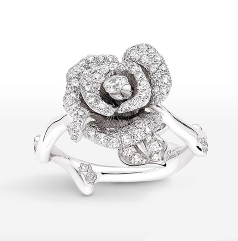 Christian Dior's favourite flower, the rose, was the inspiration behind the Rose Dior Bagatelle collection, which includes this white gold and diamond Dior ring.