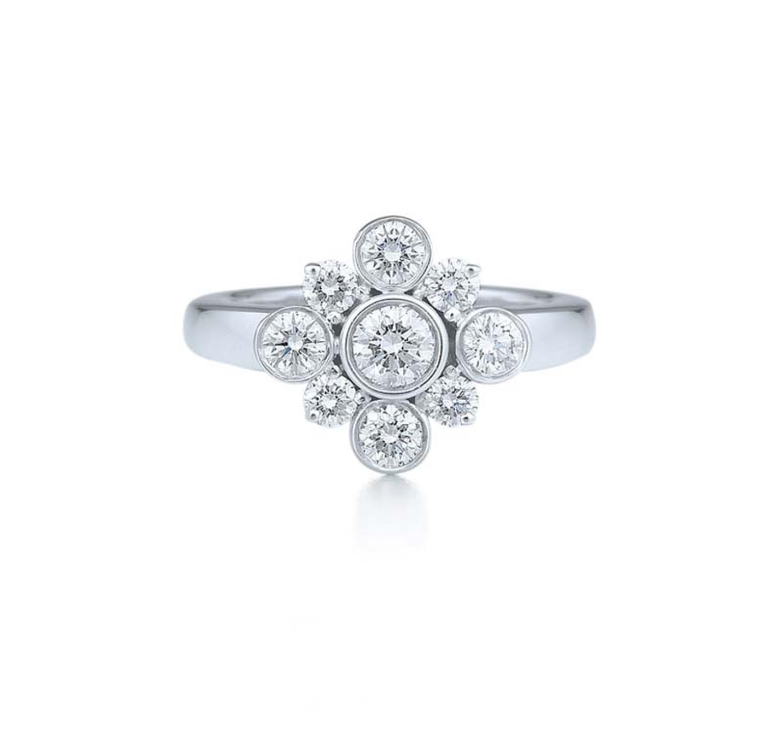 The charming Petal diamond engagement ring from Kwiat in white gold.